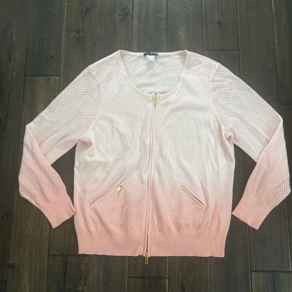 Venus Pink Peach Ombré Zip-Up Cardigan Sweater 1X